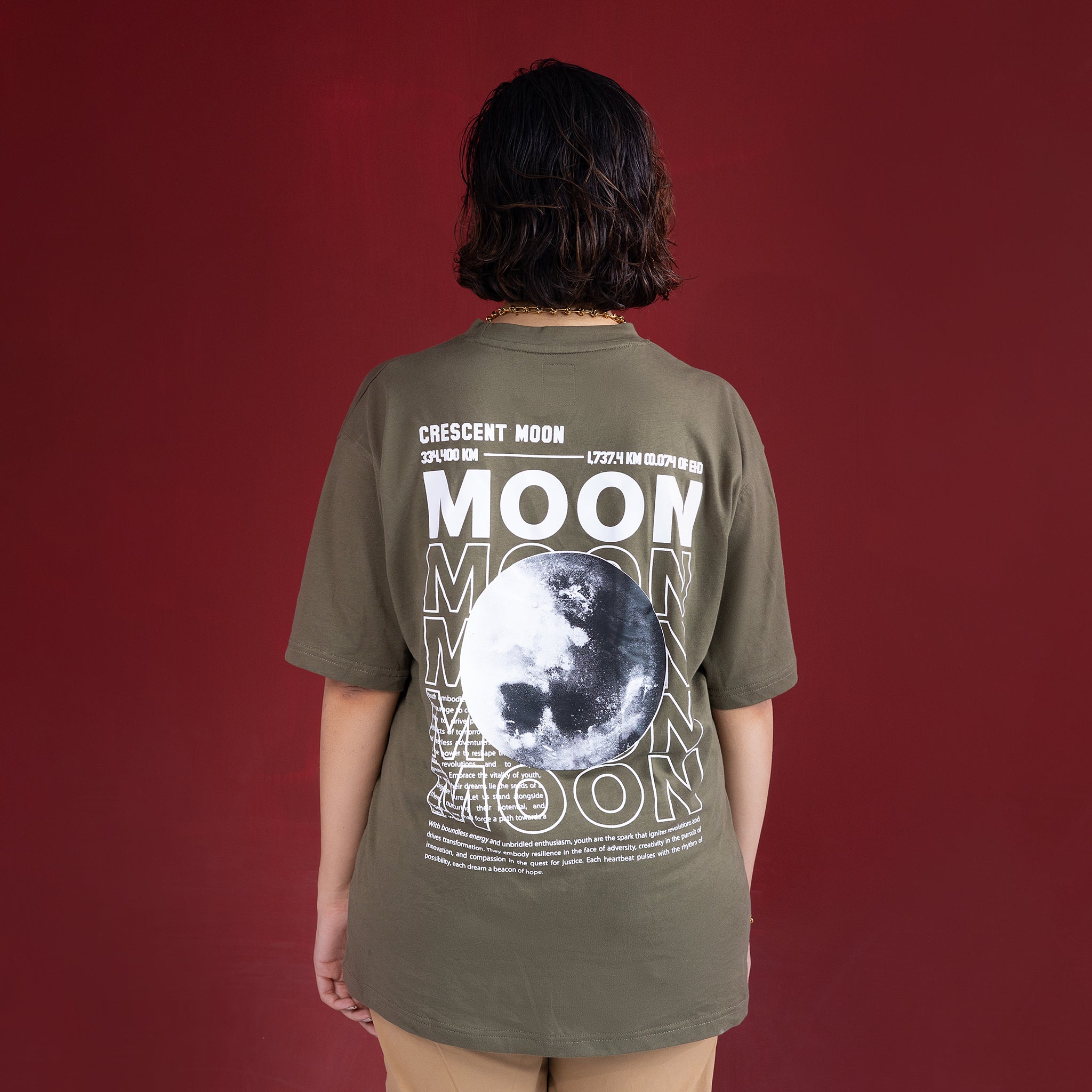 Oversized T-shirt (Moon Print) Olive