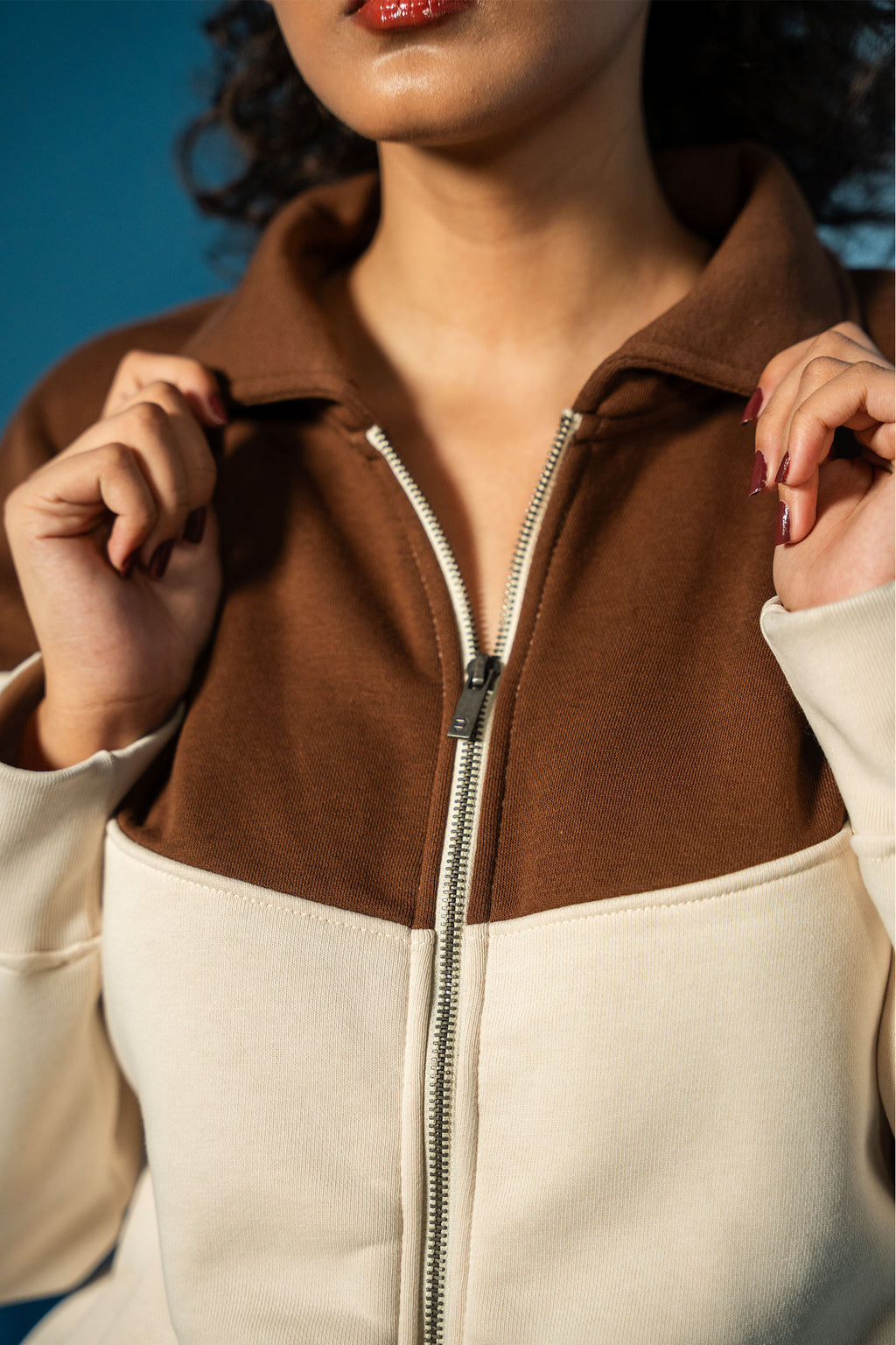 Cream and Brown Fleece Jacket