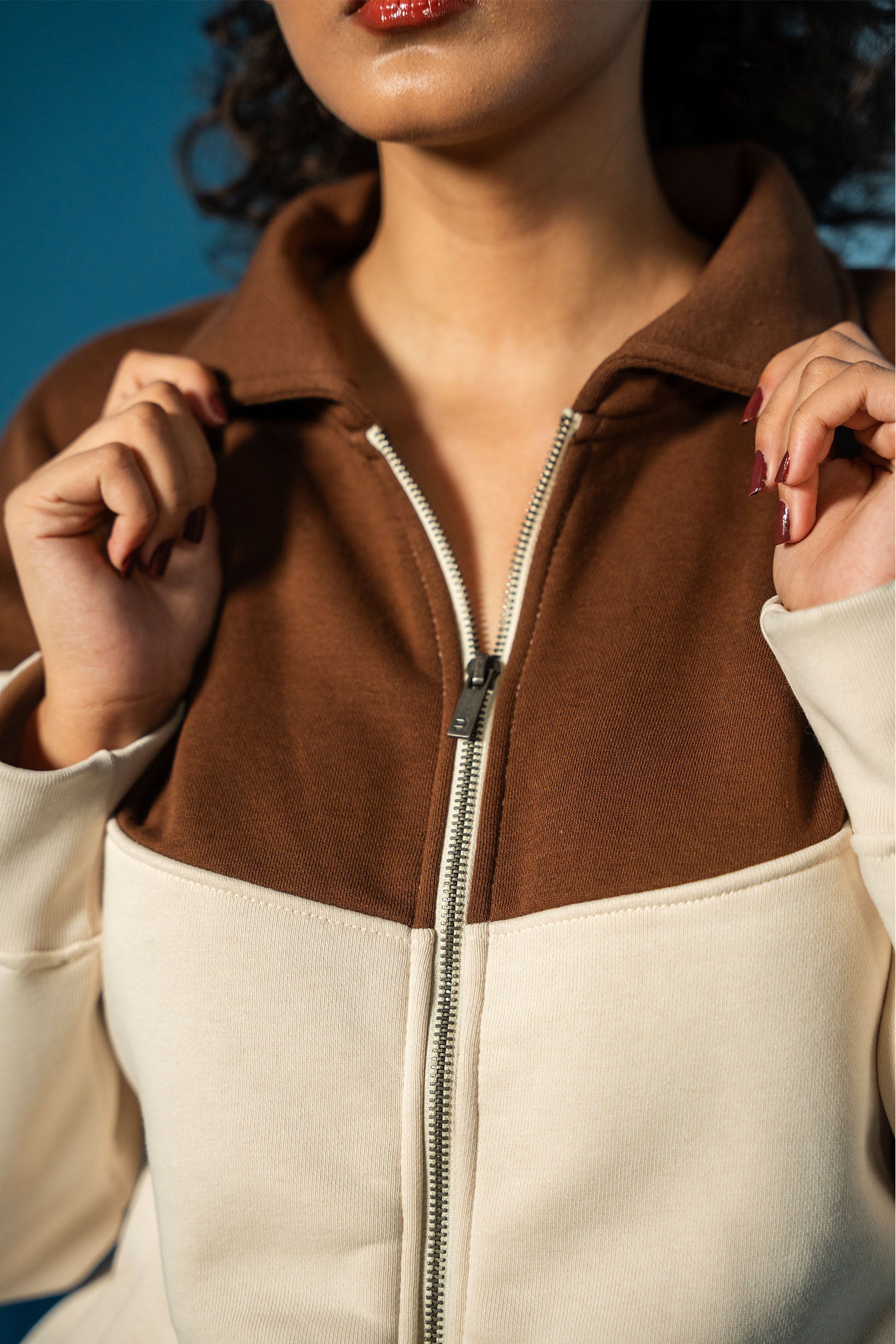 Cream and Brown Fleece Jacket