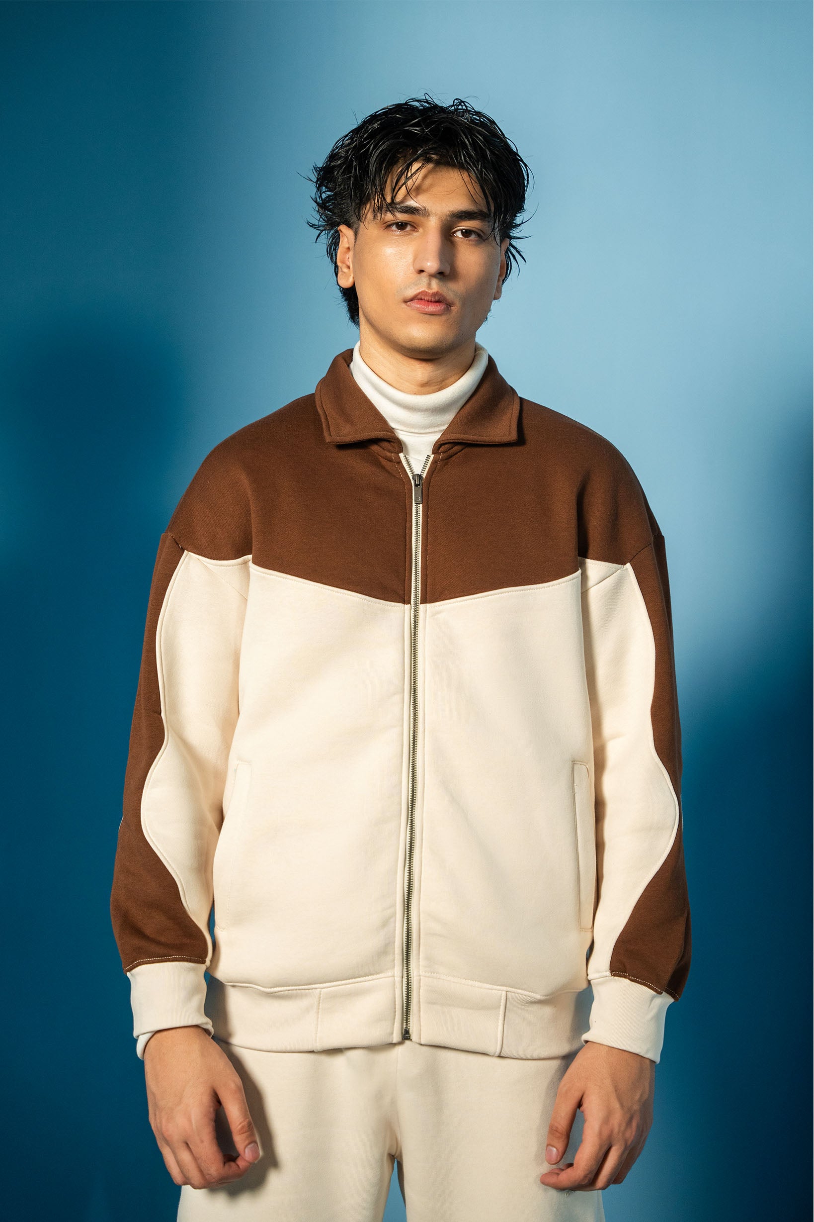 Cream and Brown Fleece Jacket