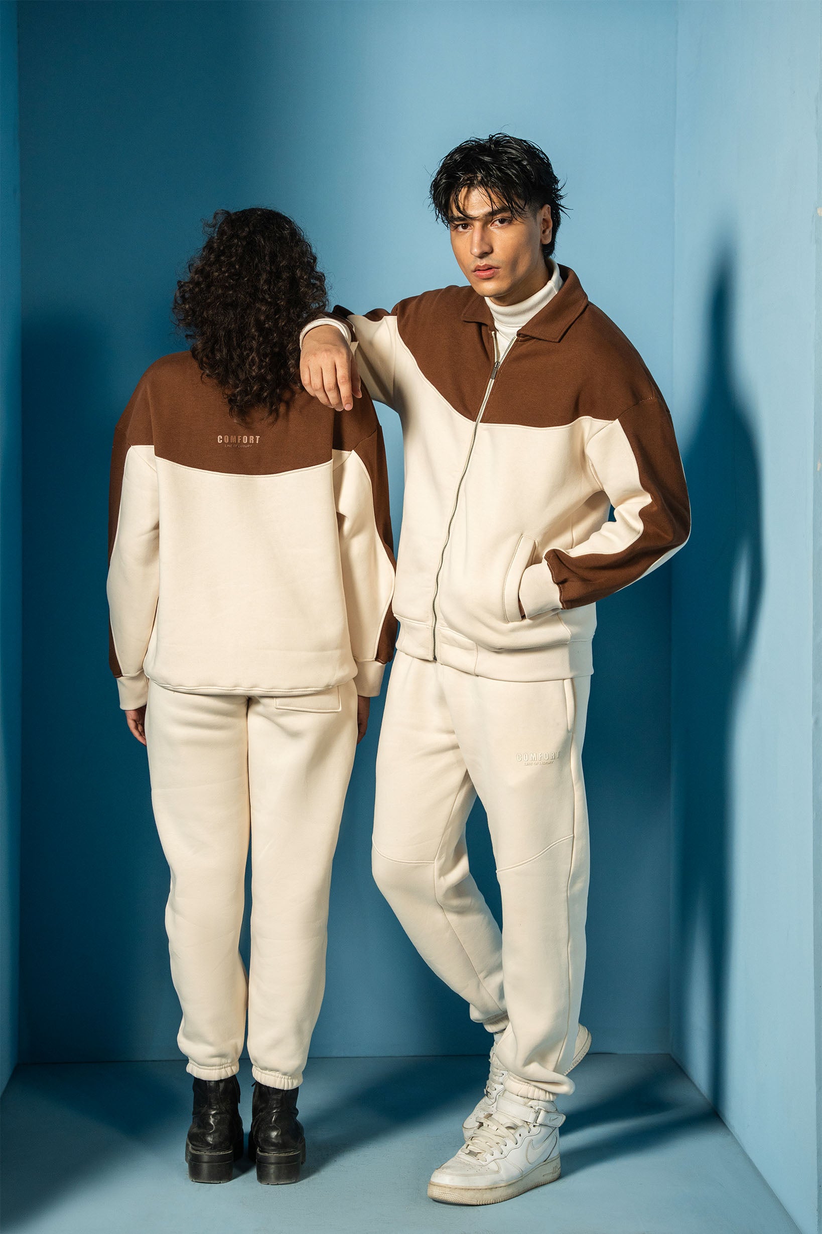 Cream and Brown Fleece Jacket