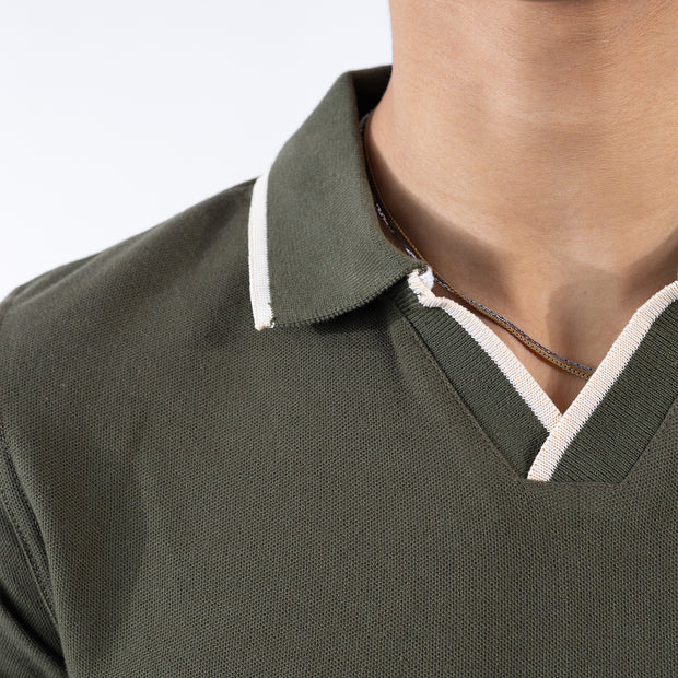 Knit Exclusive White Border Polo Olive
