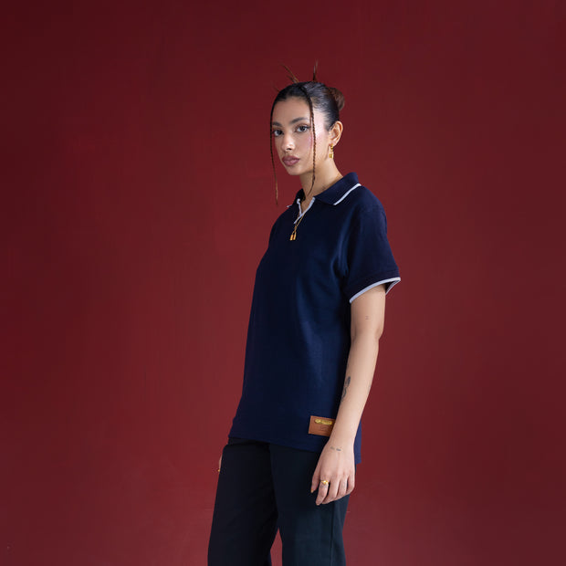 Knit Exclusive White Border Polo Navy