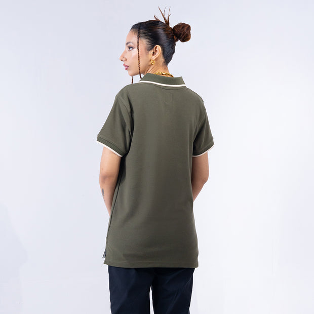 Knit Exclusive White Border Polo Olive