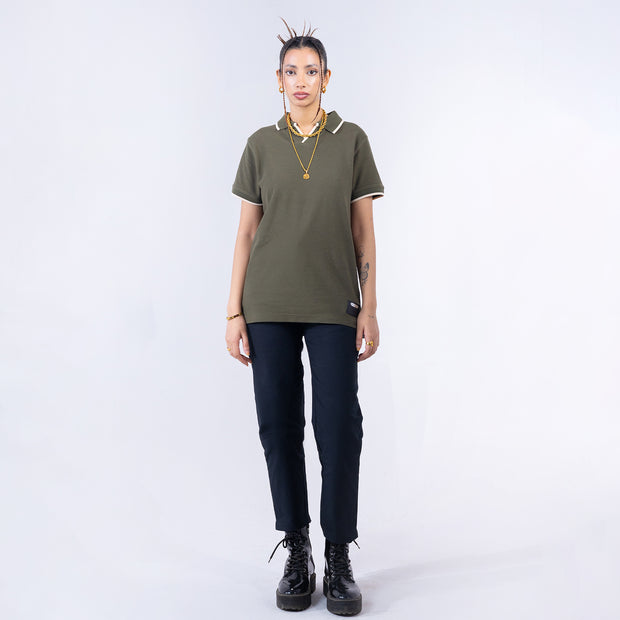 Knit Exclusive White Border Polo Olive