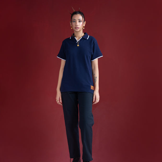 Knit Exclusive White Border Polo Navy