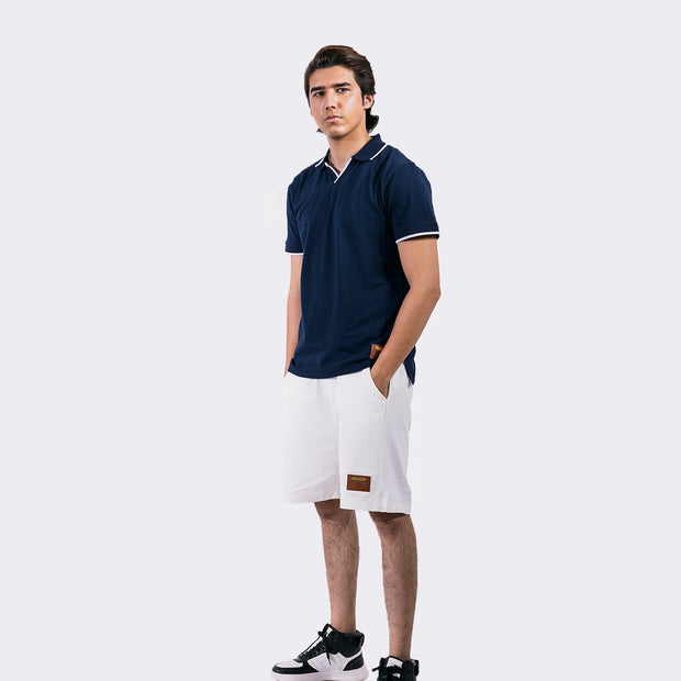 Knit Exclusive White Border Polo Navy