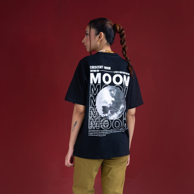 Oversized T-shirt (Moon Print) Black
