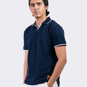 Knit Exclusive White Border Polo Navy