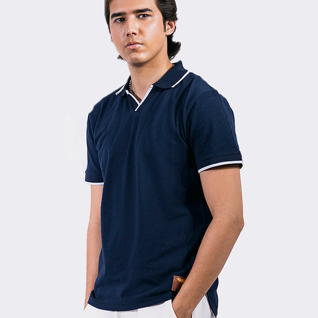 Knit Exclusive White Border Polo Navy