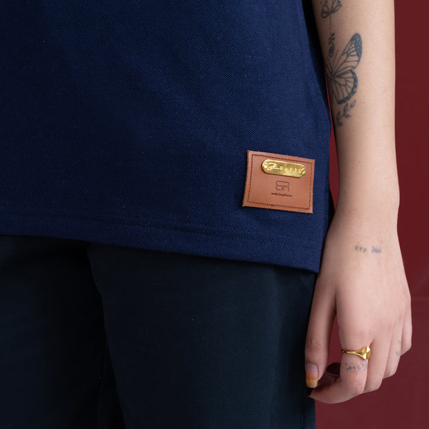 Knit Exclusive White Border Polo Navy